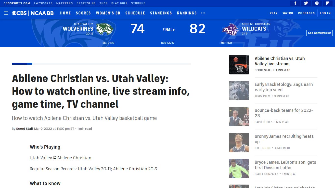 Abilene Christian vs. Utah Valley: How to watch online, live stream ...